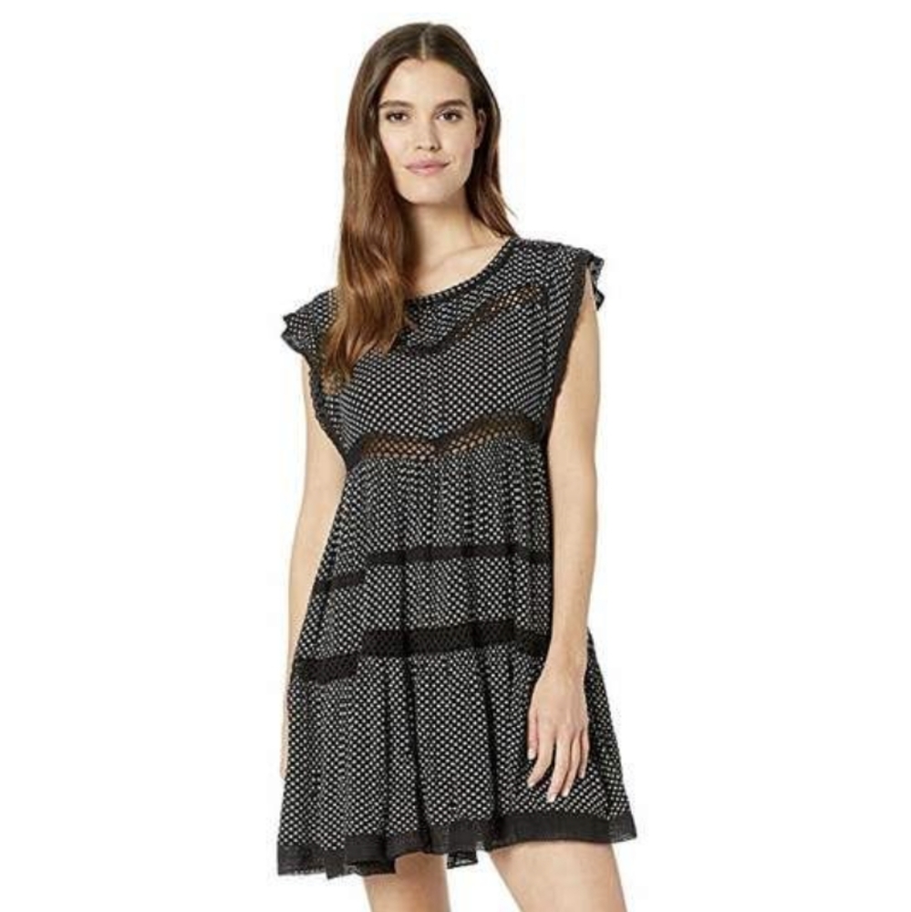 Free People Retro Kitty Dress, Black and White, Size M